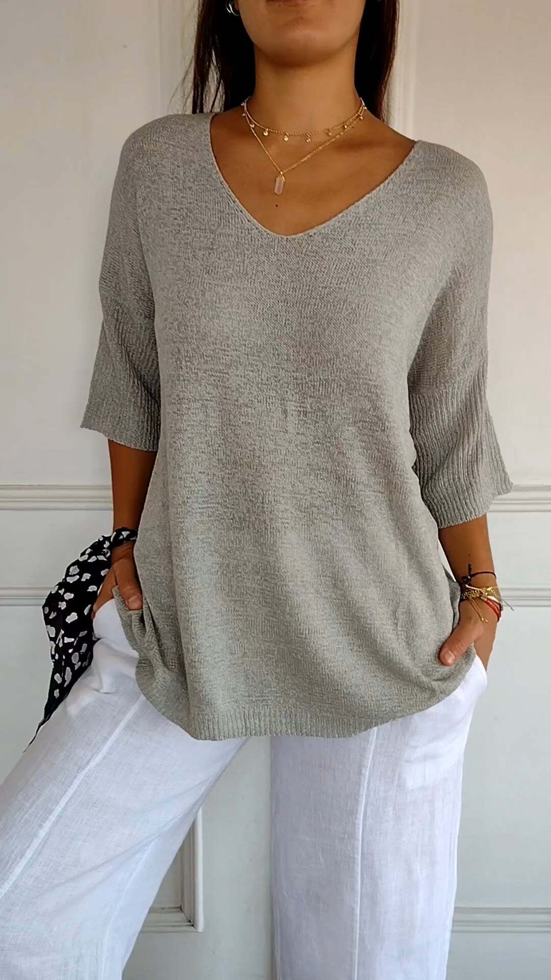 Eveloria Damen Pullover V-Ausschnitt Gestrickt