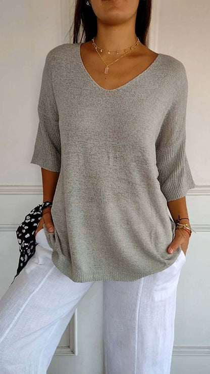 Eveloria Damen Pullover V-Ausschnitt Gestrickt