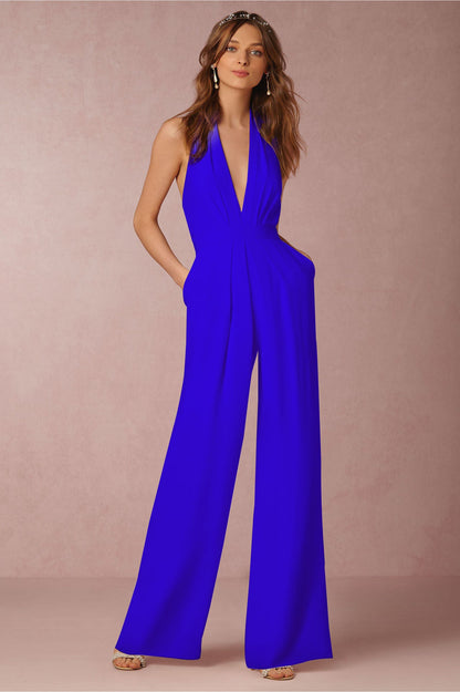 Damen Jumpsuit V-Ausschnitt Weitbeinig Eveloria