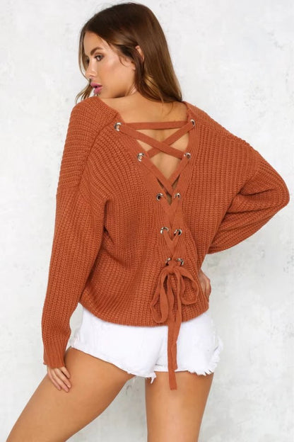 Damen Grobstrickpullover Weit V-Ausschnitt Beige