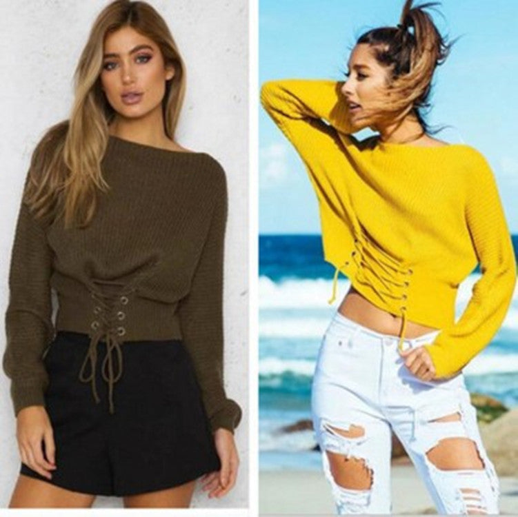 Damen Strickpullover Schnürdesign Eveloria - Eveloria