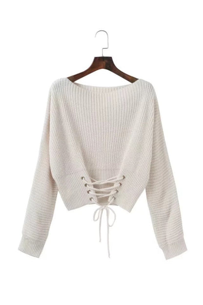 Damen Strickpullover Schnürdesign Eveloria