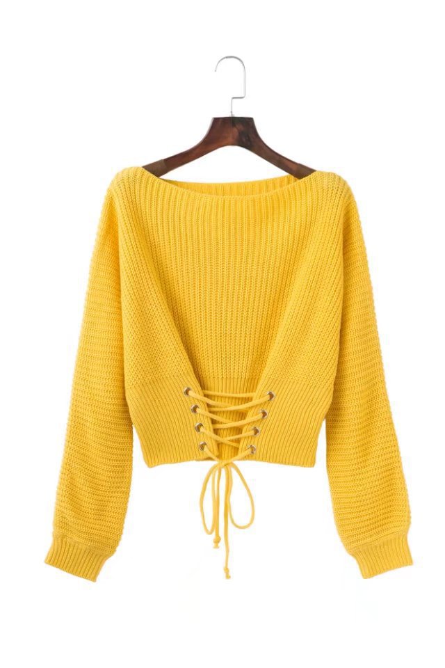 Damen Strickpullover Schnürdesign Eveloria