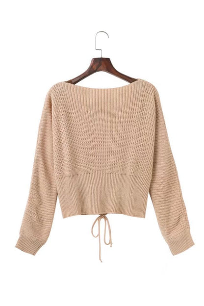 Damen Strickpullover Schnürdesign Eveloria