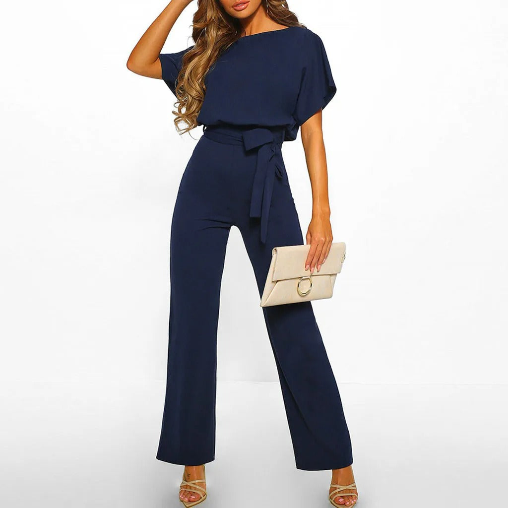 Eveloria Damen Jumpsuit Rüschärmel Gürtel Elegant