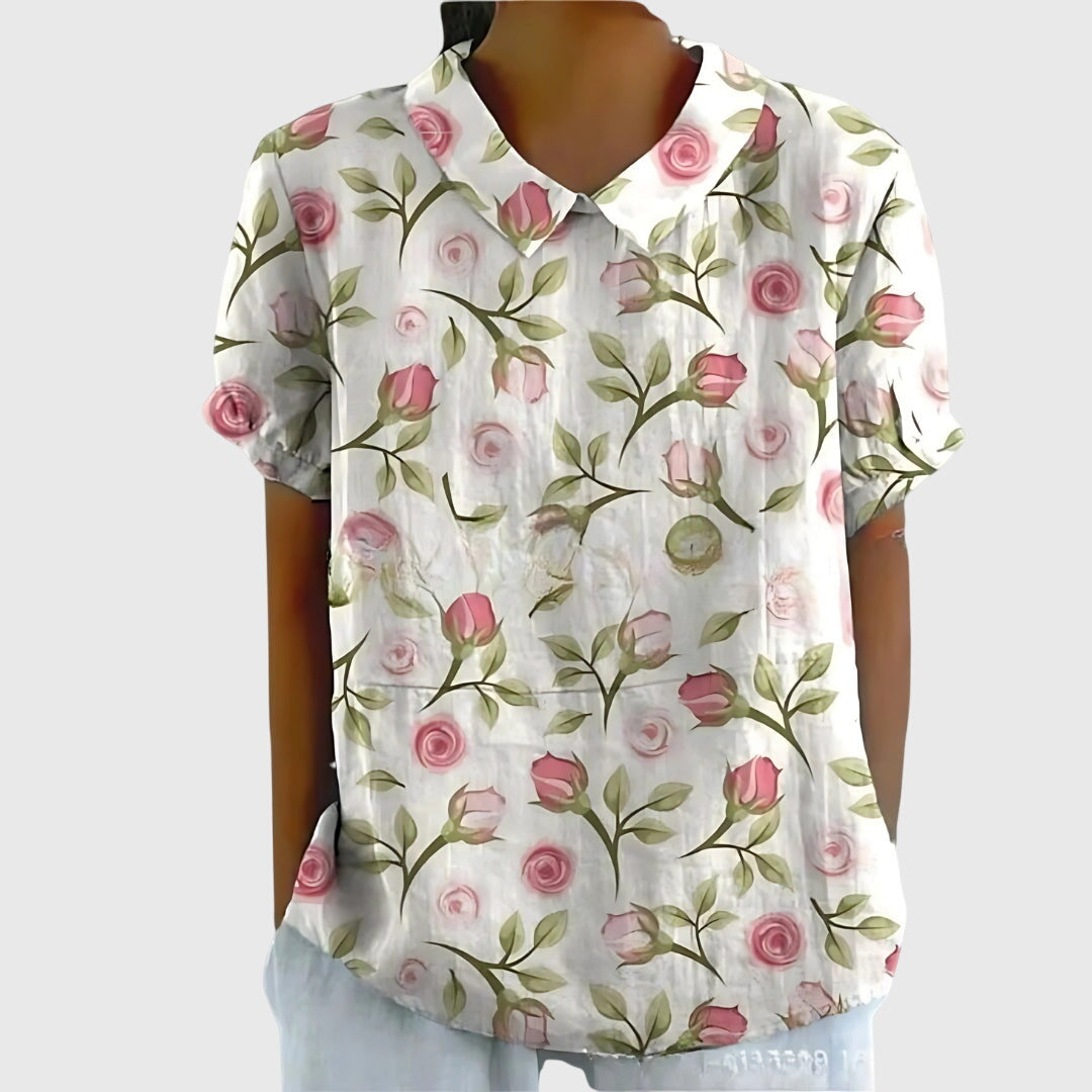 Damen Bluse Kurzarm Blumenmuster
