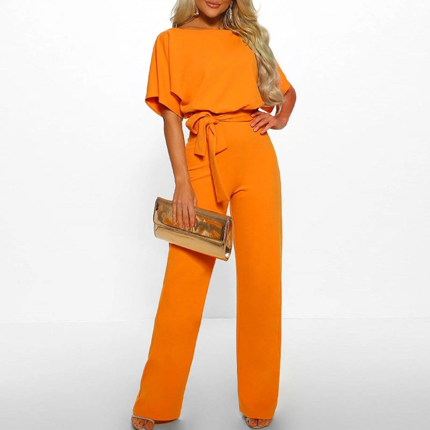 Eveloria Damen Jumpsuit Rüschärmel Gürtel Elegant