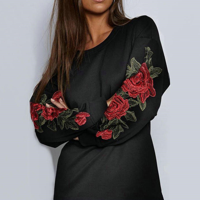 Damen Sweatkleid Floralmuster Weite Ärmel Eveloria