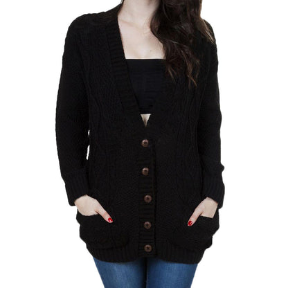 Damen Strickjacke Zopfmuster Baumwolle Taschen Beige