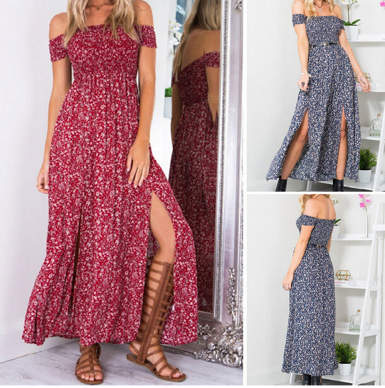 Damen Maxikleid mit floralem Muster und seitlichem Schlitz - Eveloria
