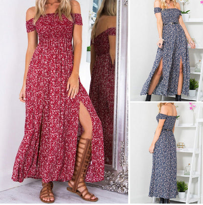 Damen Maxikleid mit floralem Muster und seitlichem Schlitz - Eveloria