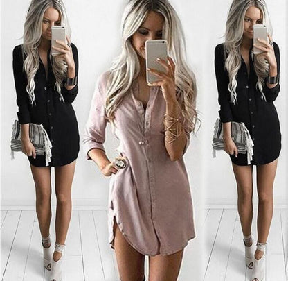 Damen Hemdblusenkleid mit Knöpfen Leger Schnitt Eveloria - Eveloria