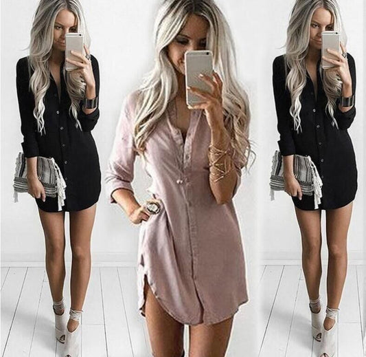 Damen Hemdblusenkleid mit Knöpfen Leger Schnitt Eveloria - Eveloria