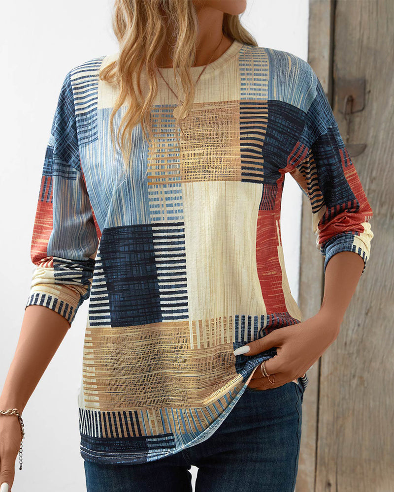 Damen Langarmshirt Farbenfroh Rundhalsausschnitt Multicolor
