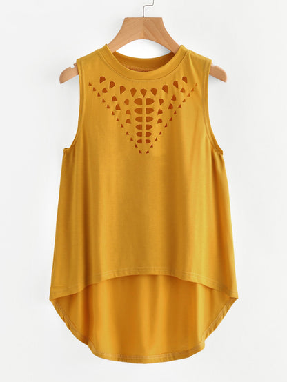 Damen Sporttop Ärmellos Dekorativer Cut-Out Asymmetrisch Rosa - Eveloria