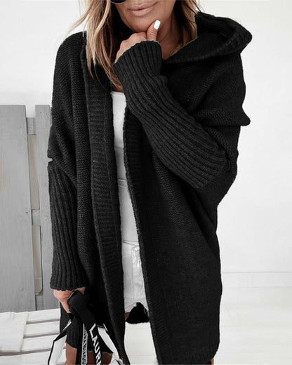 Eveloria Damen Strickjacke Einfarbig Kapuze FledermausÄrmel