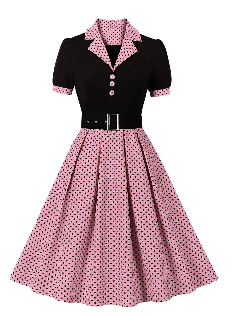 Damen Herbstkleid mit Polka Dots Vintage Stil