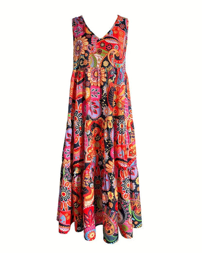 Eveloria Damen Ärmelloses Kleid Lockere Passform Lang Print