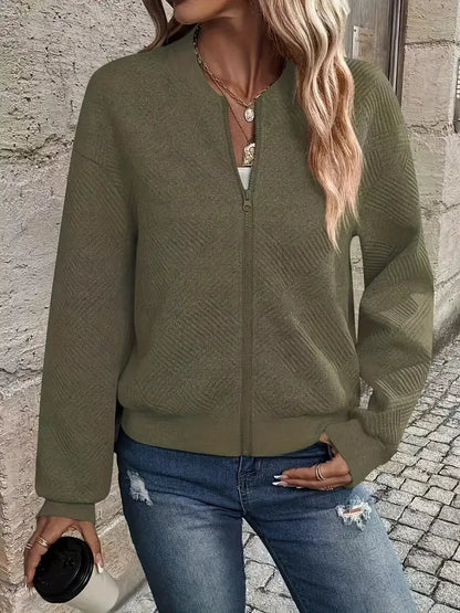 Damen Strickjacke Reißverschluss Struktur