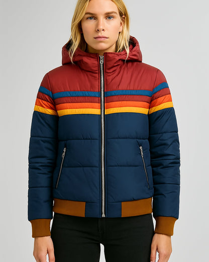 Damen Winterjacke Kapuze Streifenmuster - Eveloria