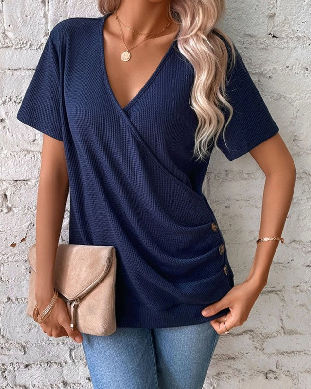 Damen Strickshirt V-Ausschnitt Blau Fein - Eveloria