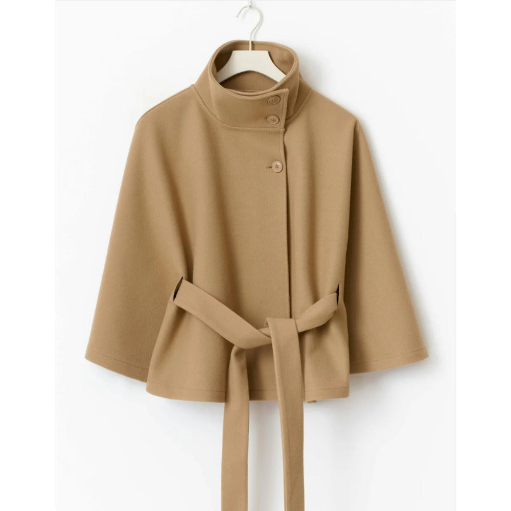 Damen Gürtel-Cape-Mantel Hohem Kragen Iolanda