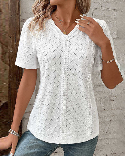 Eveloria Damen Kurzärmelige Bluse Weiß