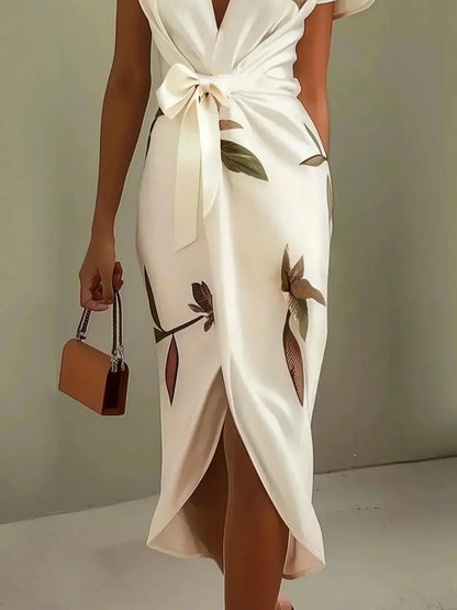 Damen Wickelkleid Elegantes V-Ausschnitt Fließend