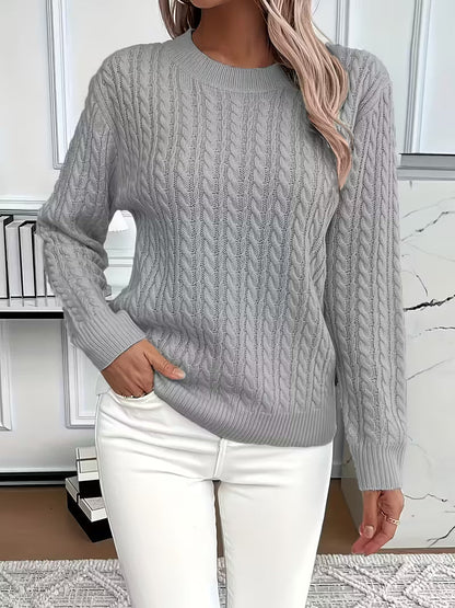 Damen Strickpullover Zopfmuster Winterweiß