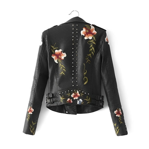 Eveloria Damen Lederjacke Stickerei