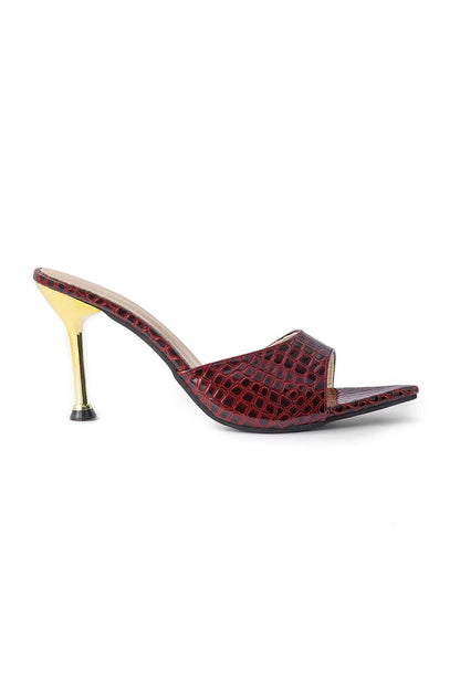 Damen Mule Heels Croc-Optik