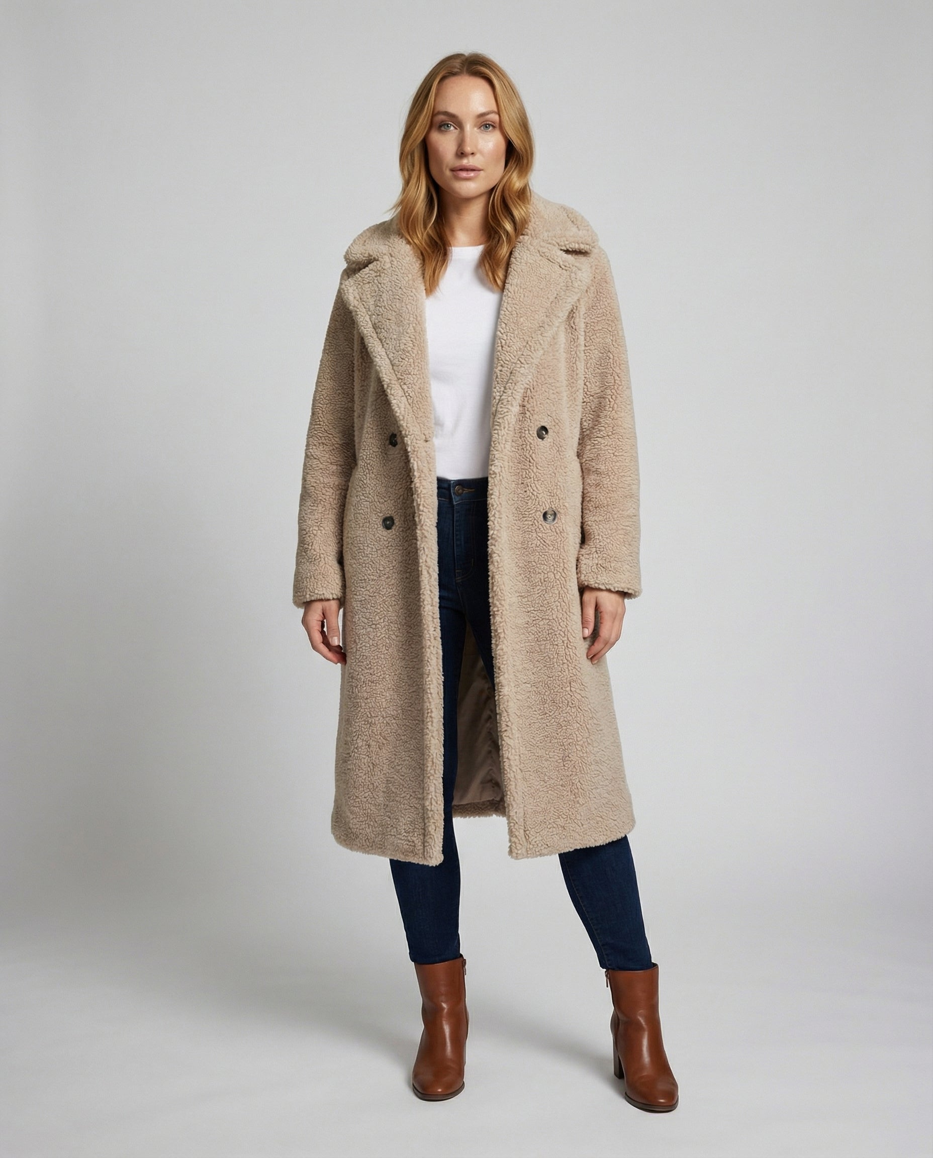 Damen Kunstfell Mantel Teddy Look - Eveloria