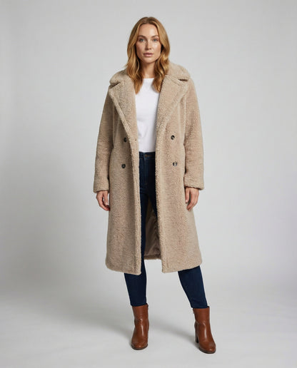 Damen Kunstfell Mantel Teddy Look - Eveloria