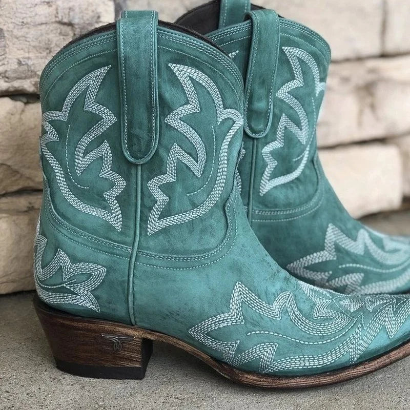 Damen Cowboy-Stiefel Western-Stickerei Braun