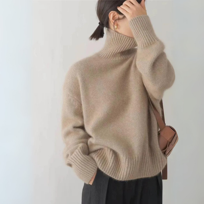 Damen Strickpullover Rollkragen Lockerer Fit Klassisch