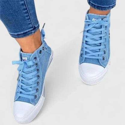 Damen Sneaker Hochgeschnittene Denim Schuhe Blau
