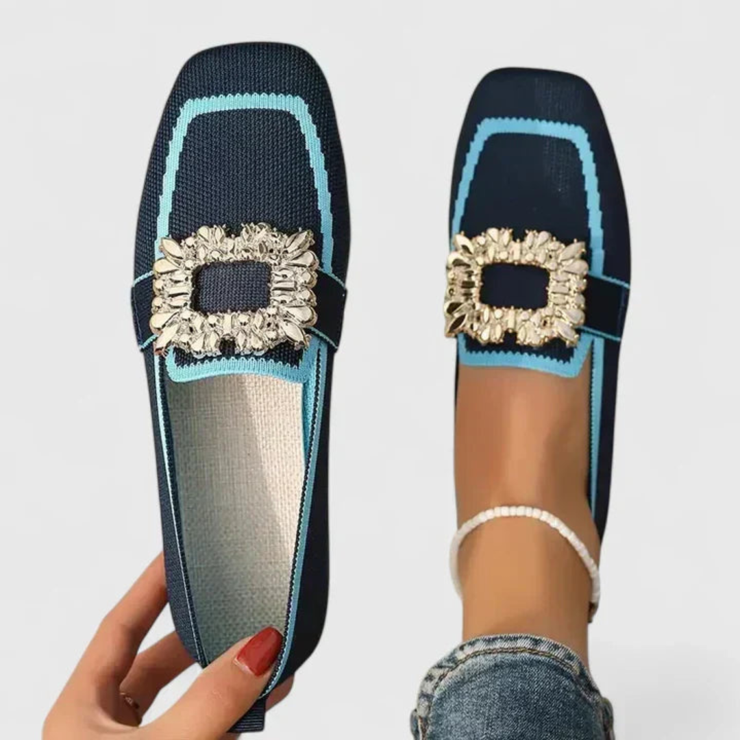Damen Slip-On Loafer Kristallschnalle Schuhe