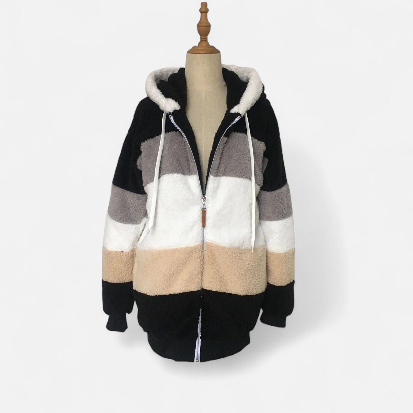 Damen Oversized Jacke mit Kapuze Gestreift