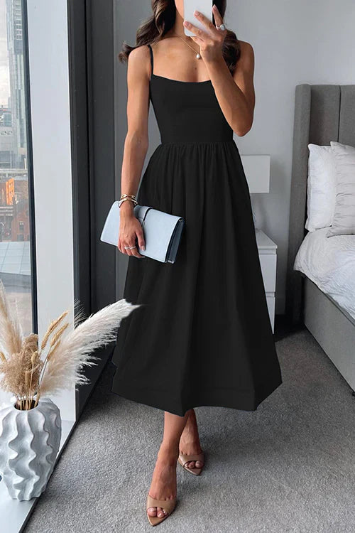 Eveloria Damen Midikleid Tailliert Spaghettiträger
