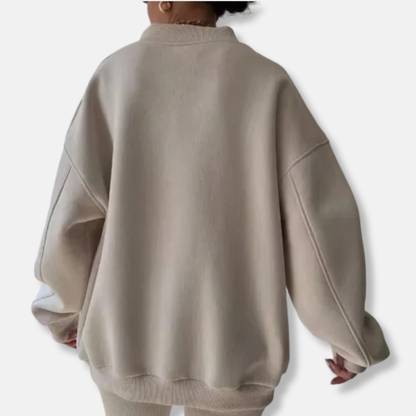Eveloria Damen Sweatshirt Fleece-Mischung Übergroß V-Ausschnitt Grau - Eveloria
