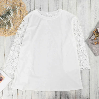 Damen Oversize-Shirt Weiß Spitze Rundhals