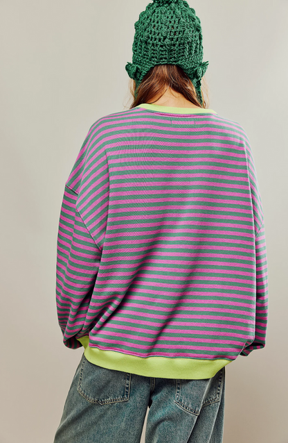 Damen Rundhals-Pullover Streifen Frühjahr