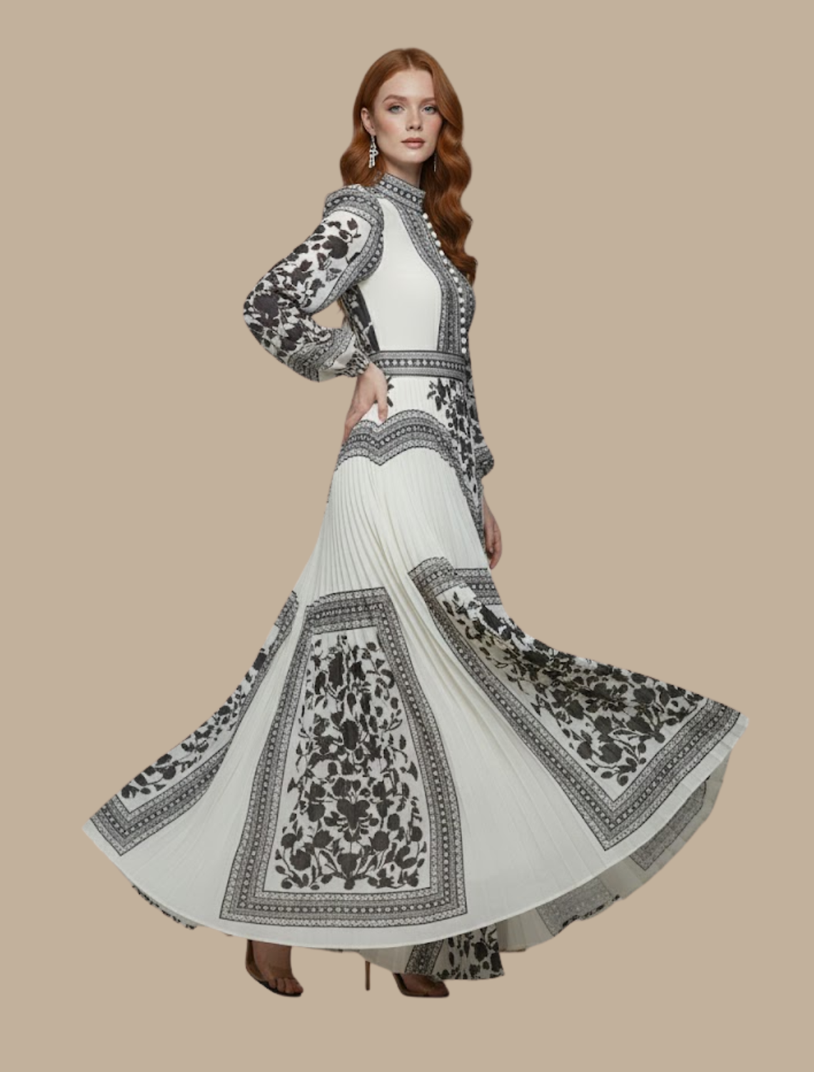 Damen Maxi-Abendkleid Plissiert