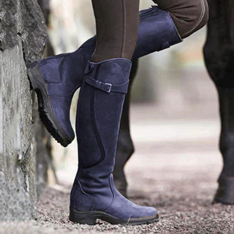 Damen Reitstiefel Kniehoch Leder Braun Vintage