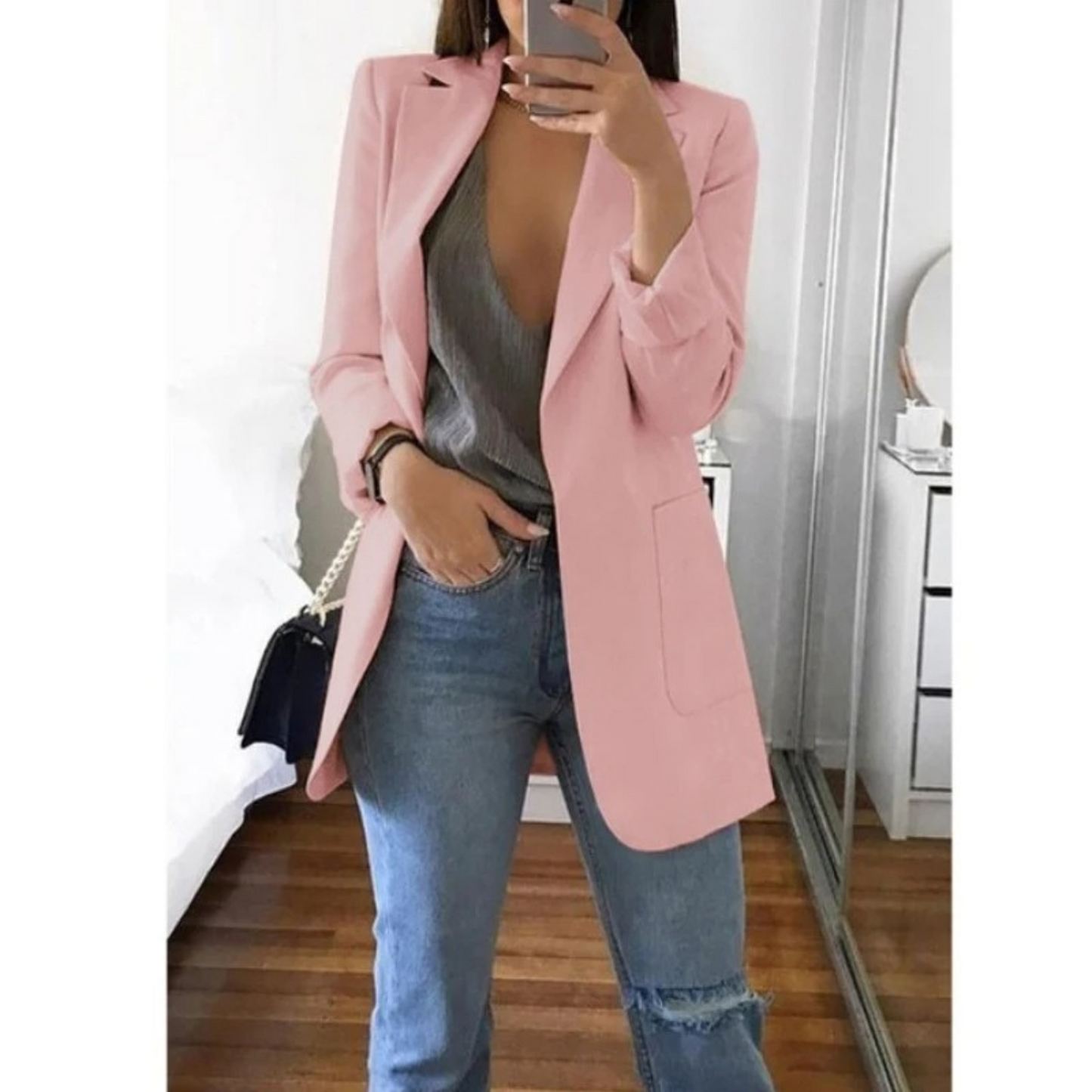 Damen Doppelreihiger Blazer Bürooutfit mit Druck