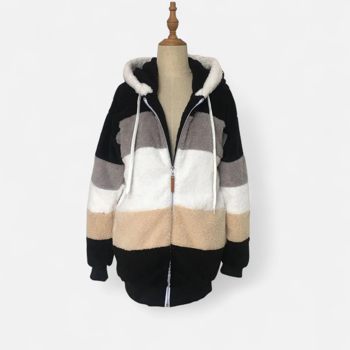 Damen Oversized Jacke mit Kapuze Gestreift