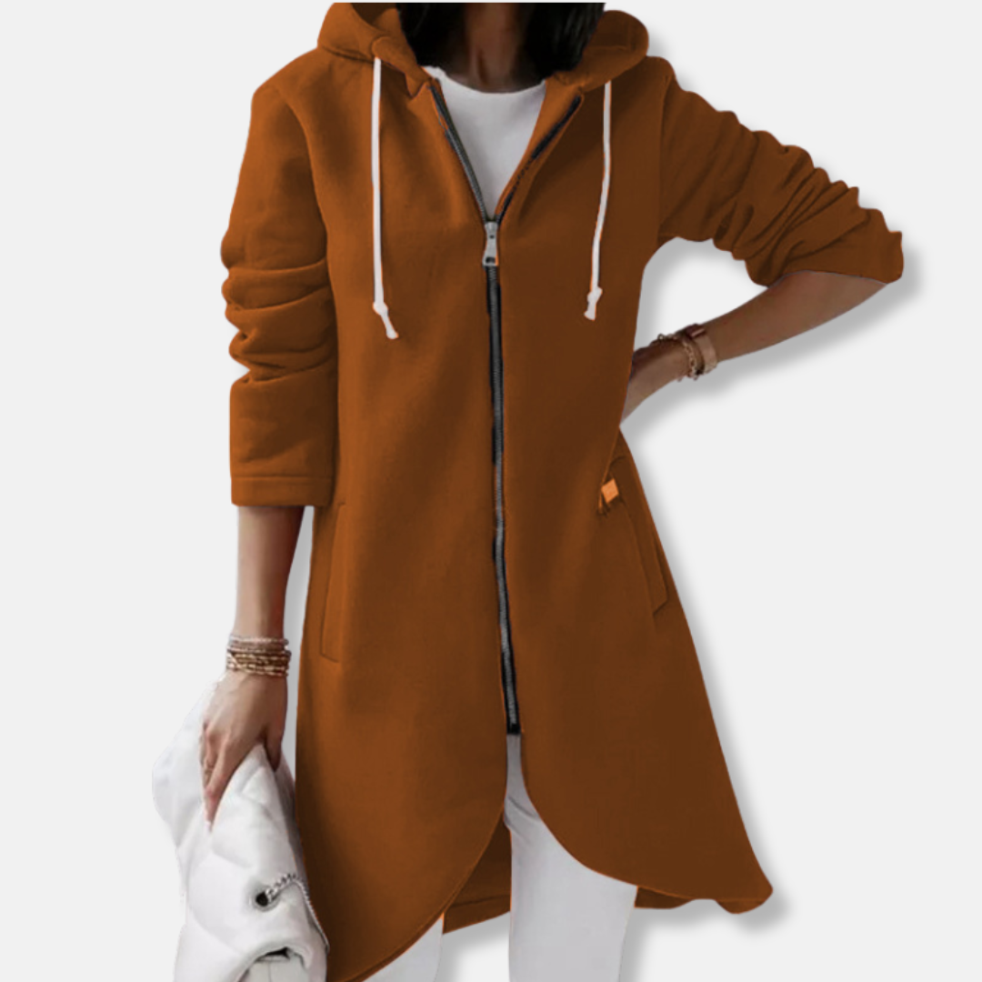Damen Sweatshirtjacke Lässig Kapuze Baumwollmischung Mittellang