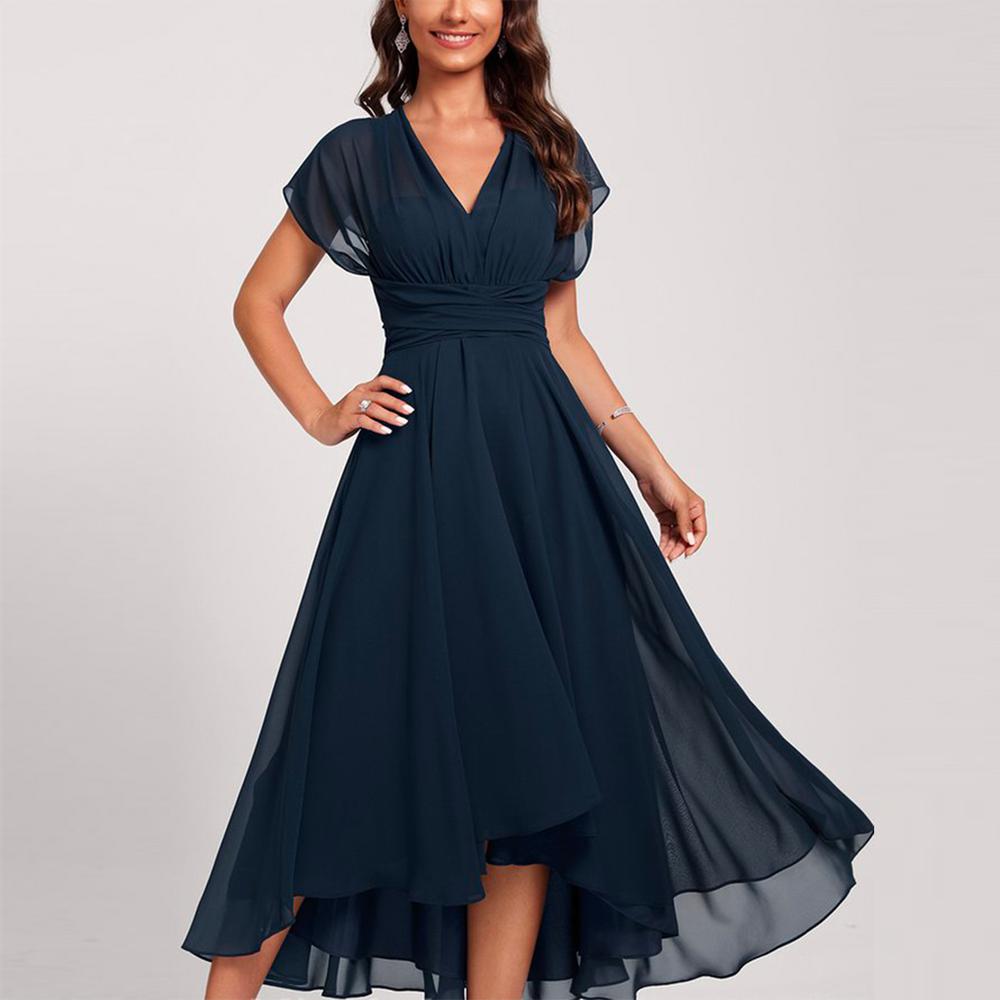 Eveloria Damen Midi-Kleid Blau Kurzärmelig Bauchfrei - Eveloria