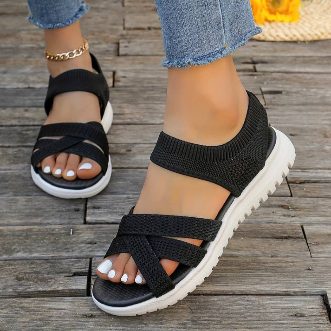 Damen Sommer-Sandalen Riemchen Leicht Beige