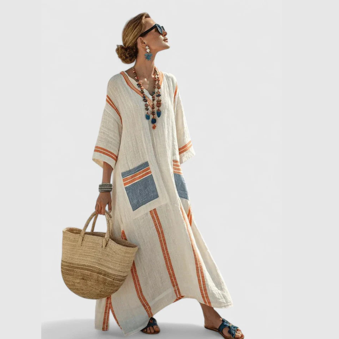 Anke Damen Maxi-Kleid V-Ausschnitt Leicht Lockeres Design